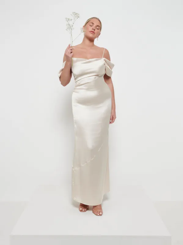 Lucette Recycled Maxi Bridesmaid Dress - Champagne sold by Pretty Lavish