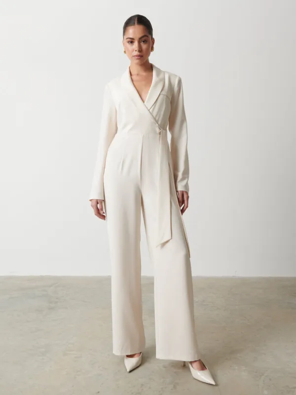 Vienna Tied Jumpsuit - Oyster sold by Pretty Lavish