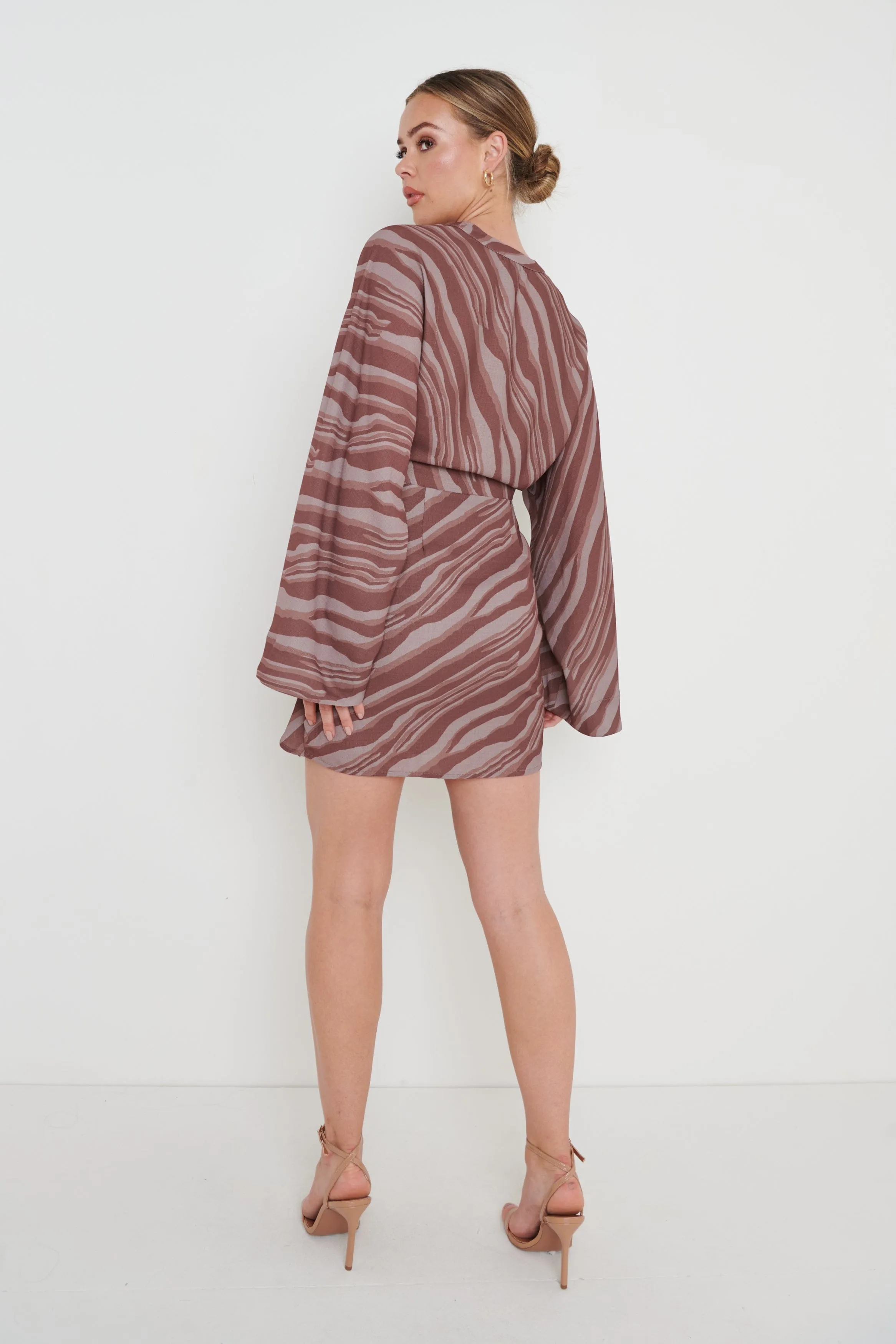 Louise Knot Drape Dress - Abstract Wave Espresso sold by Pretty Lavish product image thumbnail 3