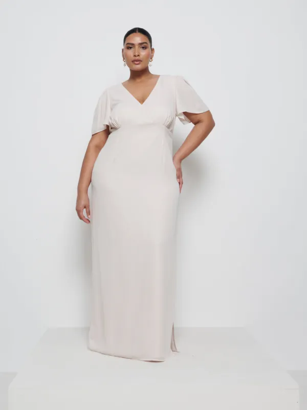 Edie Chiffon Maxi Bridesmaid Dress Curve - Champagne sold by Pretty Lavish