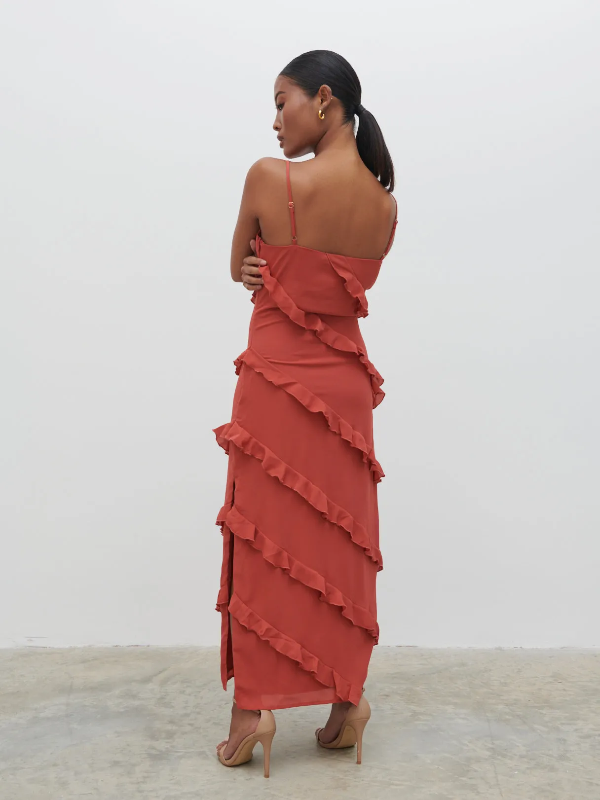 Nadine Ruffle Midaxi Dress - Dusky Rose sold by Pretty Lavish product image thumbnail 4
