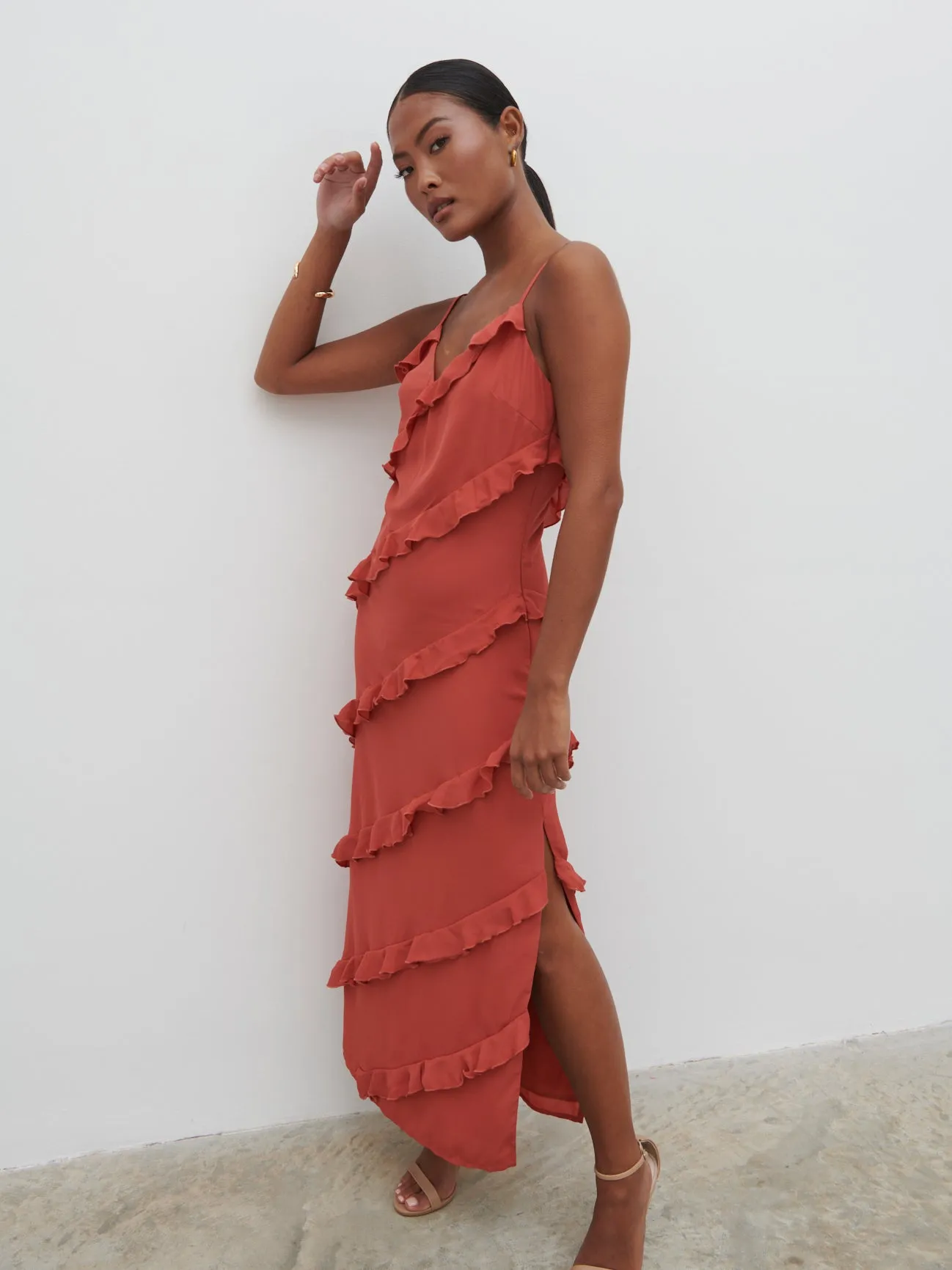Nadine Ruffle Midaxi Dress - Dusky Rose sold by Pretty Lavish product image thumbnail 2