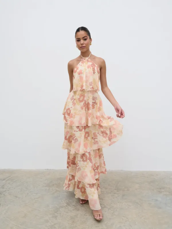 Siobhan Ruffle Maxi Dress - Terracotta Petal sold by Pretty Lavish