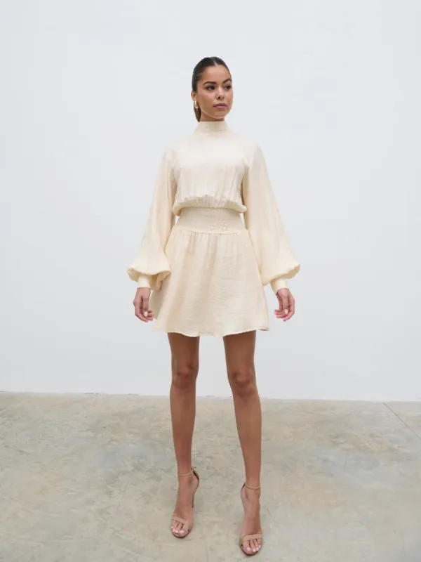 Freya Balloon Sleeve Mini Dress - Oyster sold by Pretty Lavish