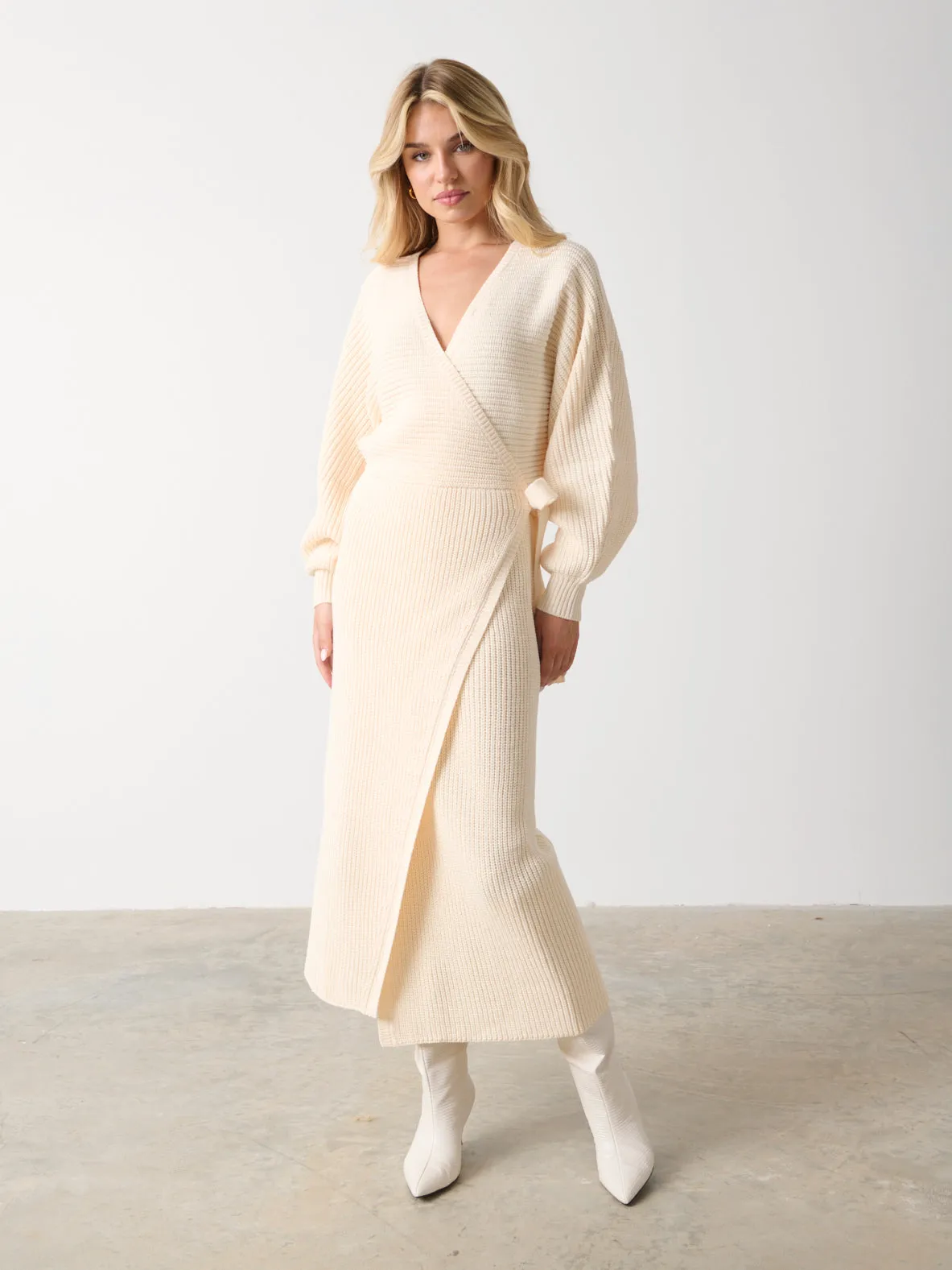 Aidan Cosy Wrap Dress - Cream sold by Pretty Lavish