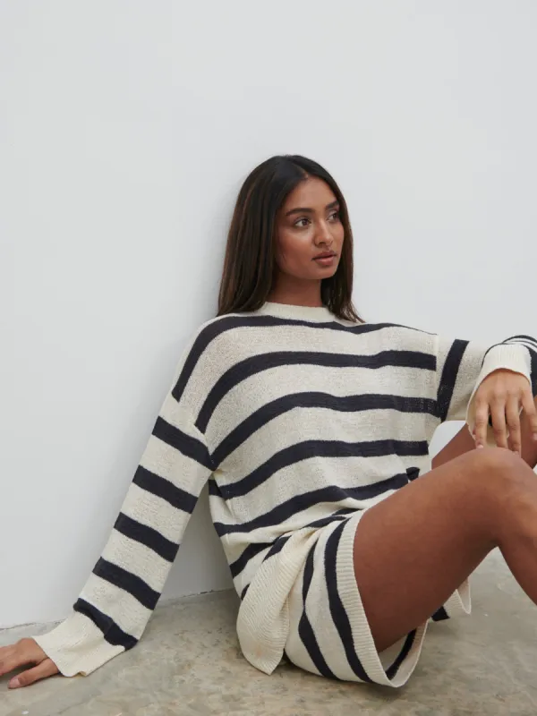 Dakota Stripe Knit Jumper - Cream and Navy sold by Pretty Lavish