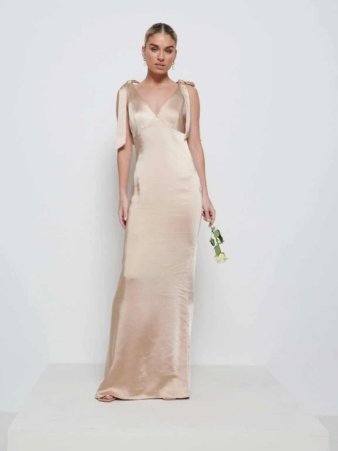 Piper Tie Maxi Bridesmaid Dress - Bronze sold by Pretty Lavish