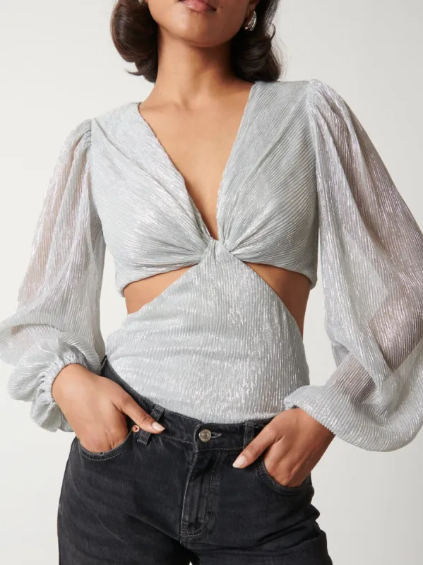 Josie Metallic Blouse - Silver sold by Pretty Lavish