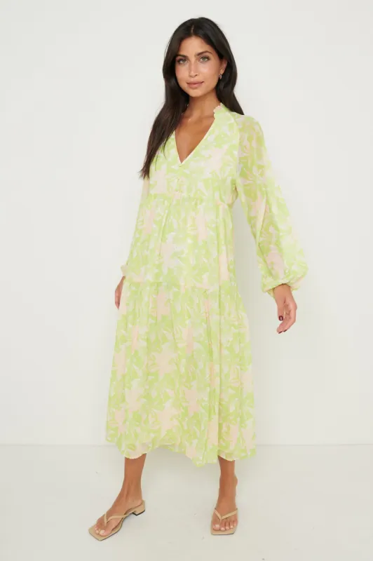 Petunia Trapeze Midaxi Dress - Chartreuse Floral sold by Pretty Lavish