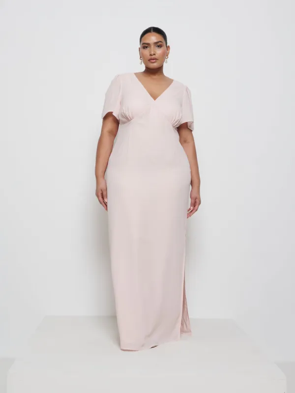 Edie Chiffon Maxi Bridesmaid Dress Curve - Blush sold by Pretty Lavish