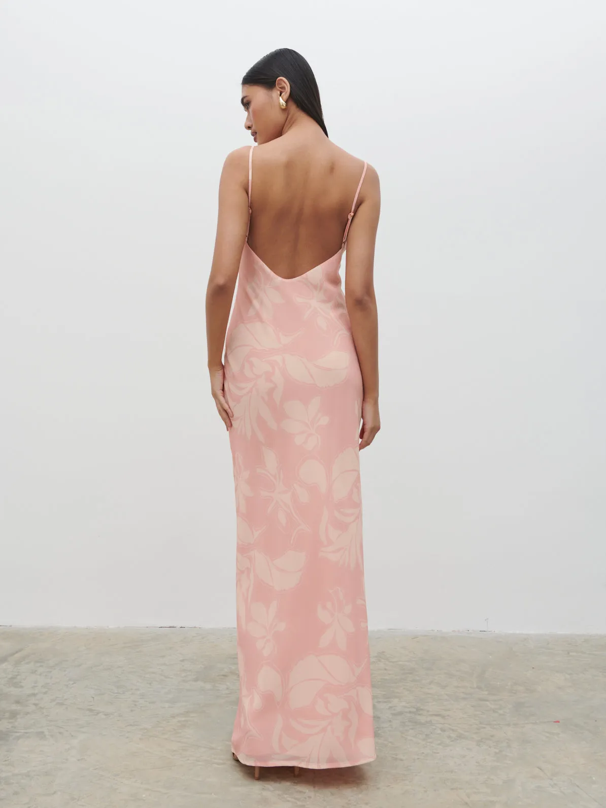 Keisha Ruched Chiffon Maxi Dress - Blush Abstract Leaf sold by Pretty Lavish product image thumbnail 3