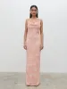 Keisha Ruched Chiffon Maxi Dress - Blush Abstract Leaf sold by Pretty Lavish