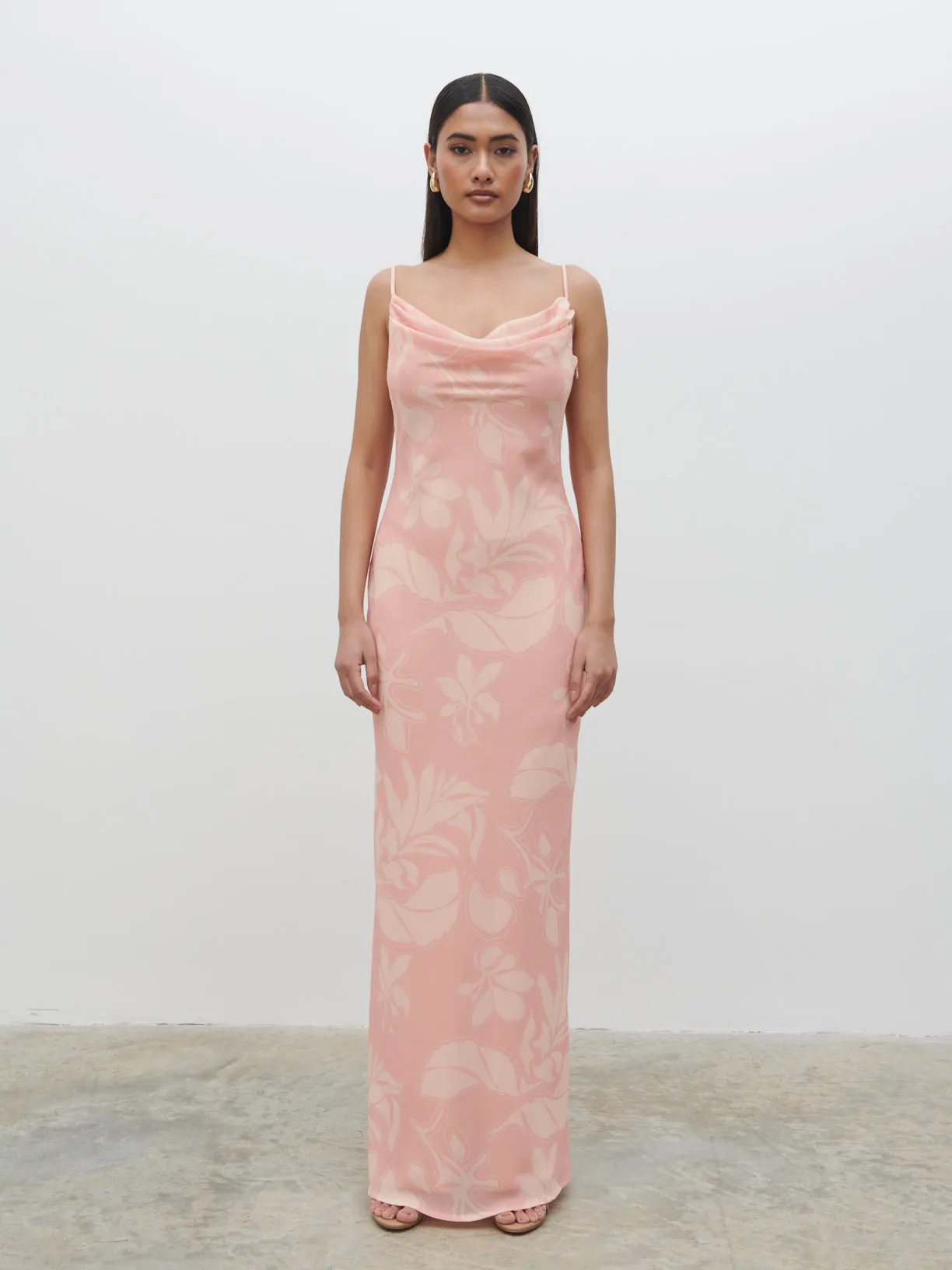 Keisha Ruched Chiffon Maxi Dress - Blush Abstract Leaf sold by Pretty Lavish product image thumbnail 5