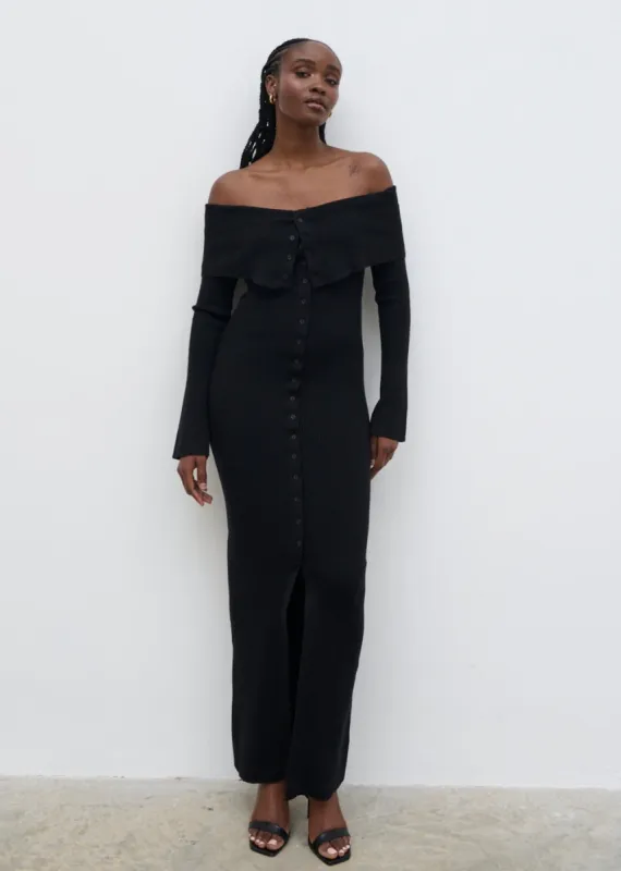 Elora Bardot Knit Maxi Dress - Black sold by Pretty Lavish