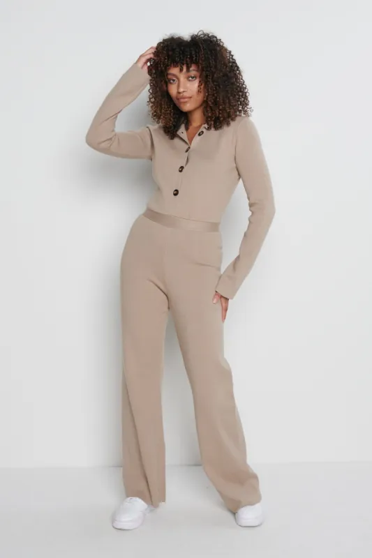 Daisy Wide Leg Knit Jumpsuit- Beige sold by Pretty Lavish