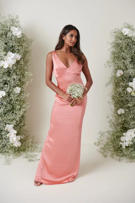 Esmee Maxi Bridesmaid Dress - Matte Apricot Pink sold by Pretty Lavish
