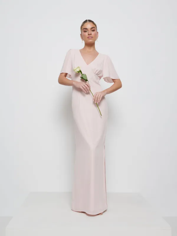 Edie Chiffon Maxi Bridesmaids Dress - Blush sold by Pretty Lavish
