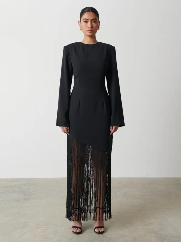 Francoise Fringed Maxi Dress - Black sold by Pretty Lavish