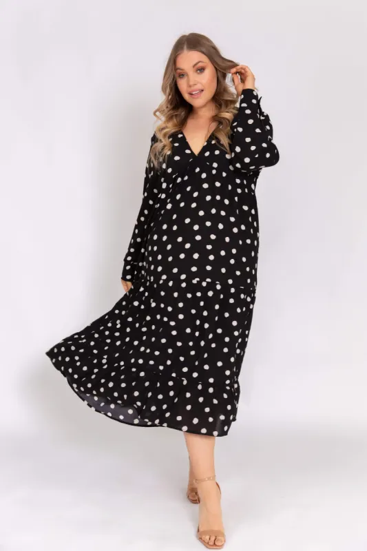 Curve Dotty Day Dress - Black Polka Dot sold by Pretty Lavish