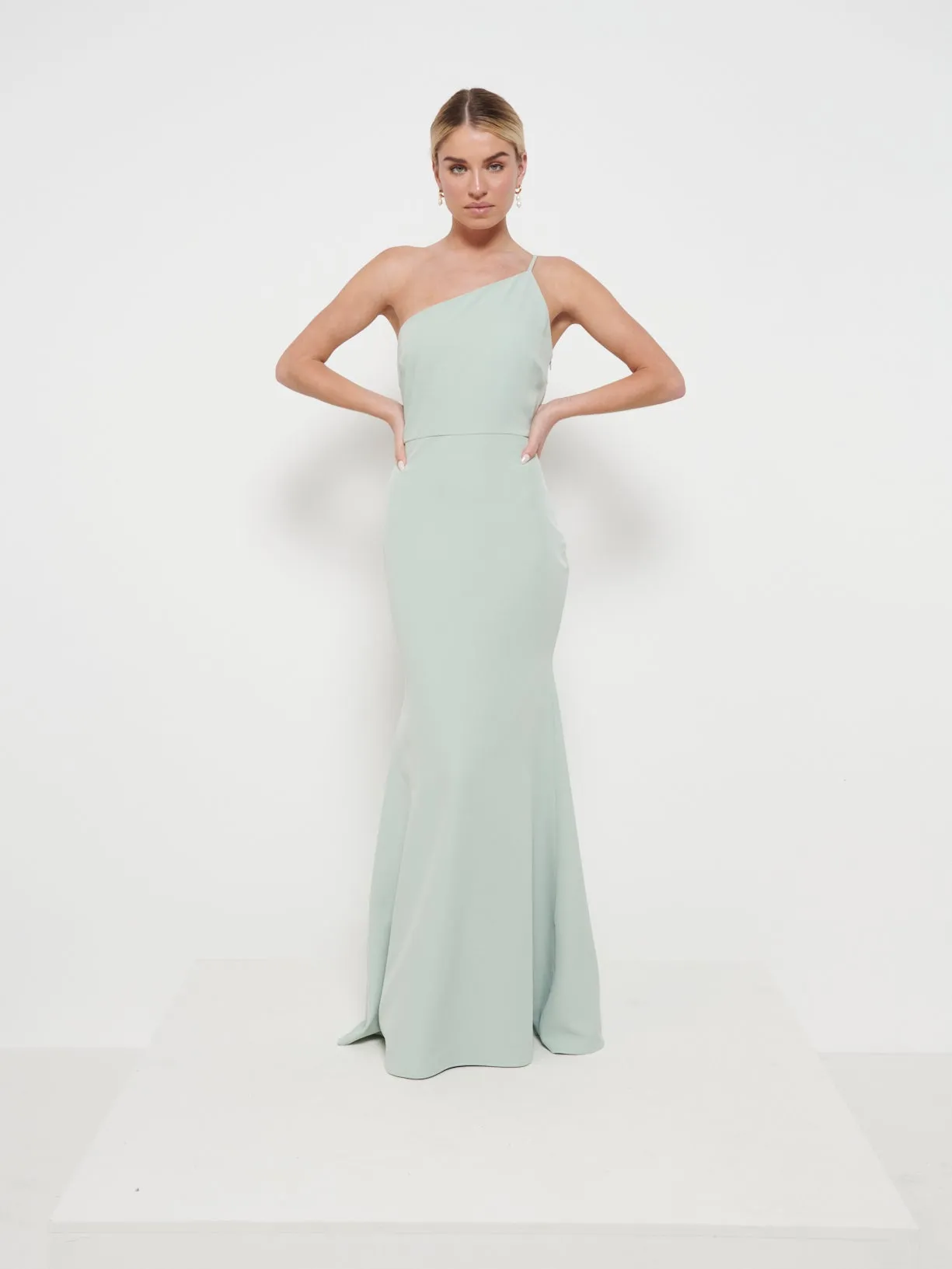 Amelia Crepe Maxi Bridesmaid Dress - Sage sold by Pretty Lavish