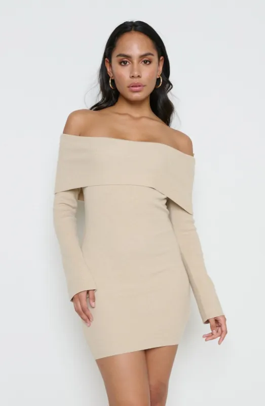 Soreya Mini Bardot Knit Dress - Beige sold by Pretty Lavish