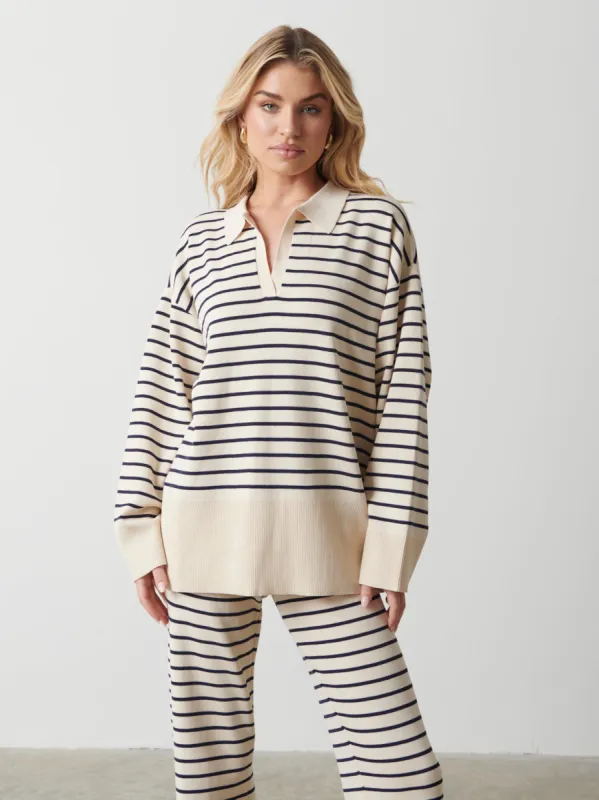 Hayden Striped Jumper - Cream and Navy sold by Pretty Lavish