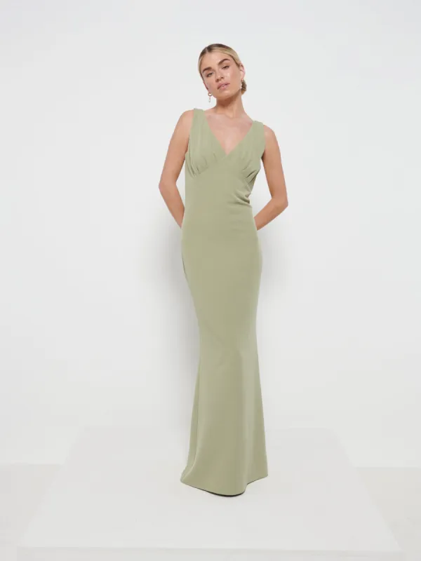 Esmee Crepe Maxi Bridesmaid Dress - Olive sold by Pretty Lavish