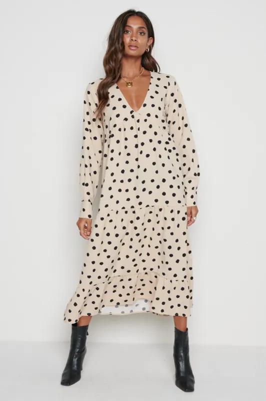 Dotty Day Dress - Beige Polka Dot made by Pretty Lavish
