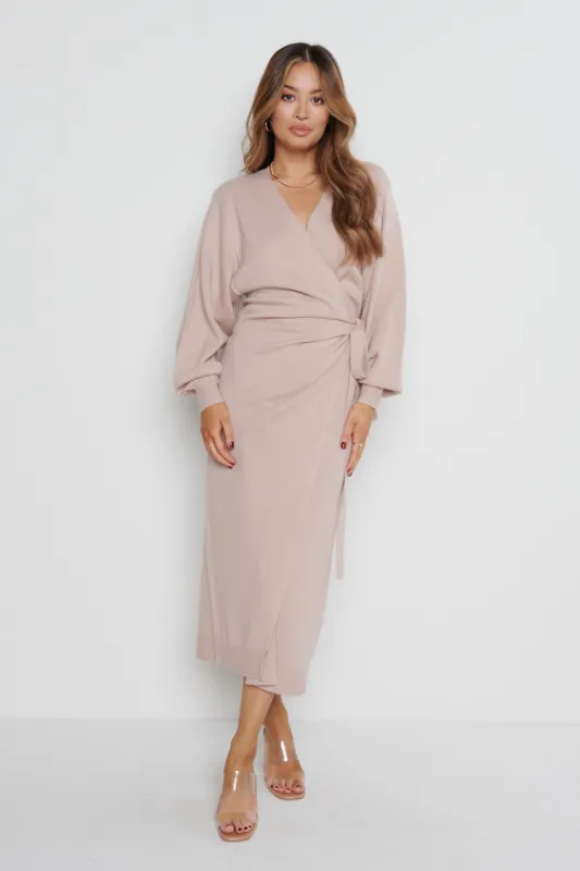Beau Wrap Midi Dress - Dusky Pink sold by Pretty Lavish