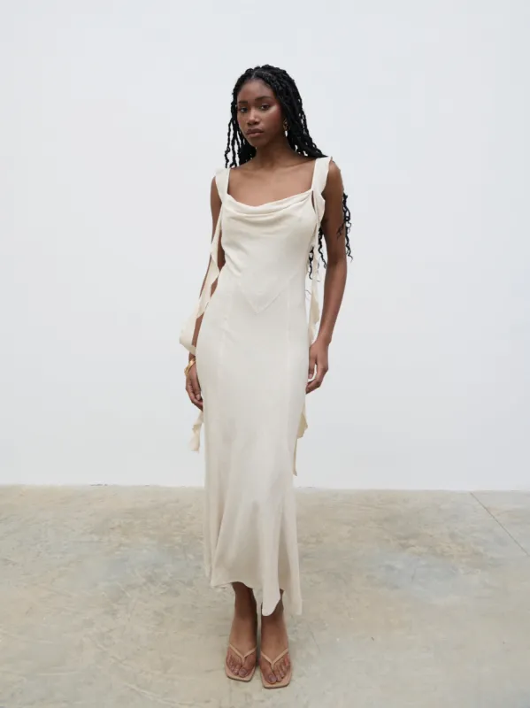 Rya Ruffle Midaxi Dress - Sand sold by Pretty Lavish