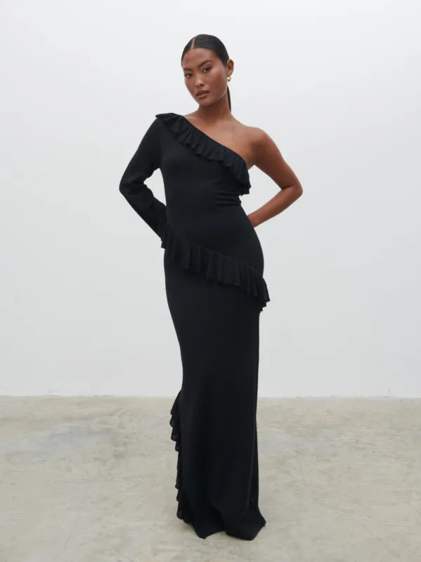 Bethanie Ruffle Maxi Knit Dress - Black sold by Pretty Lavish