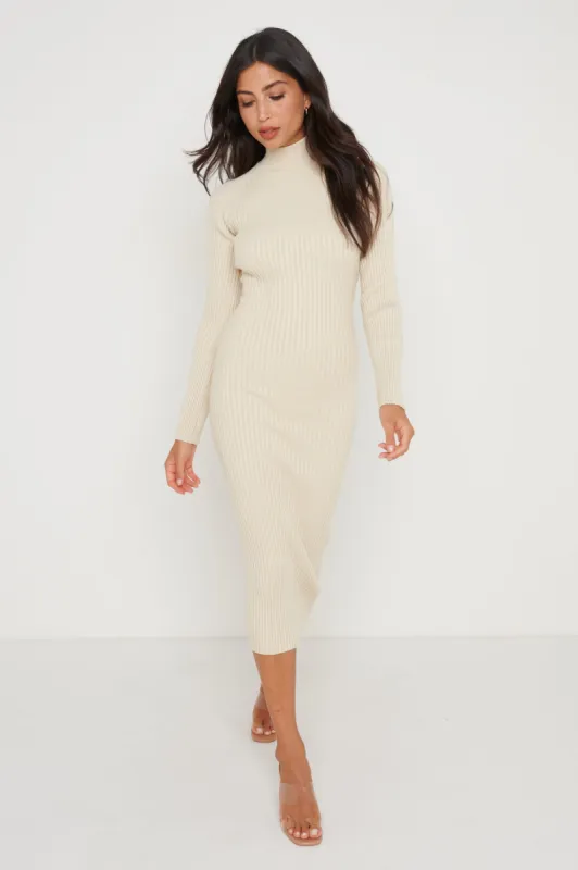 Abbey Ribbed Knit Dress - Light Beige sold by Pretty Lavish