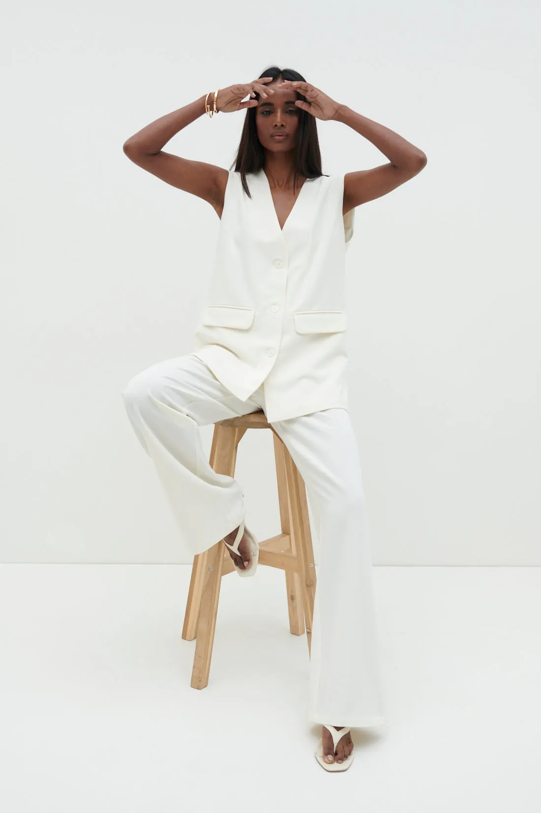 Harlee Straight Leg Trousers - Cream sold by Pretty Lavish product image thumbnail 4