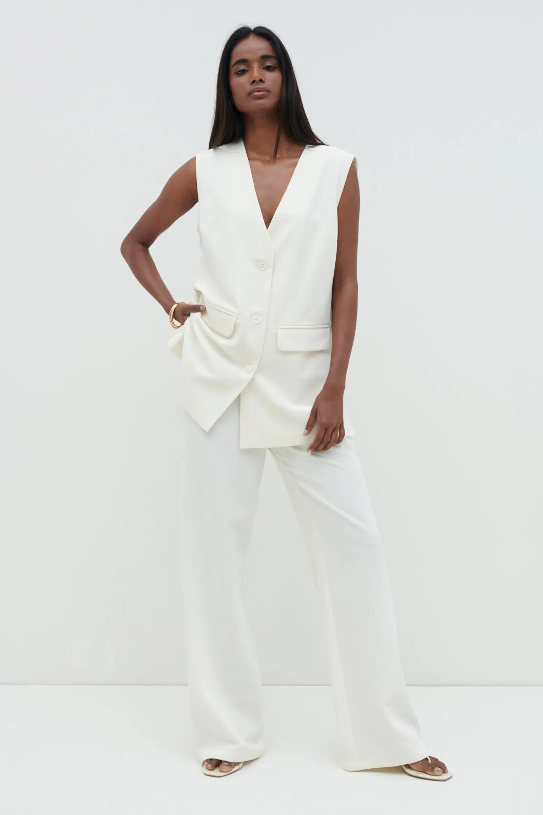 Harlee Straight Leg Trousers - Cream sold by Pretty Lavish