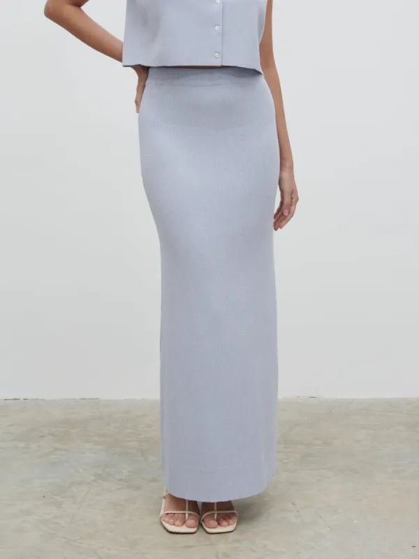 Jasmin Knit Maxi Skirt - Blue Marl sold by Pretty Lavish