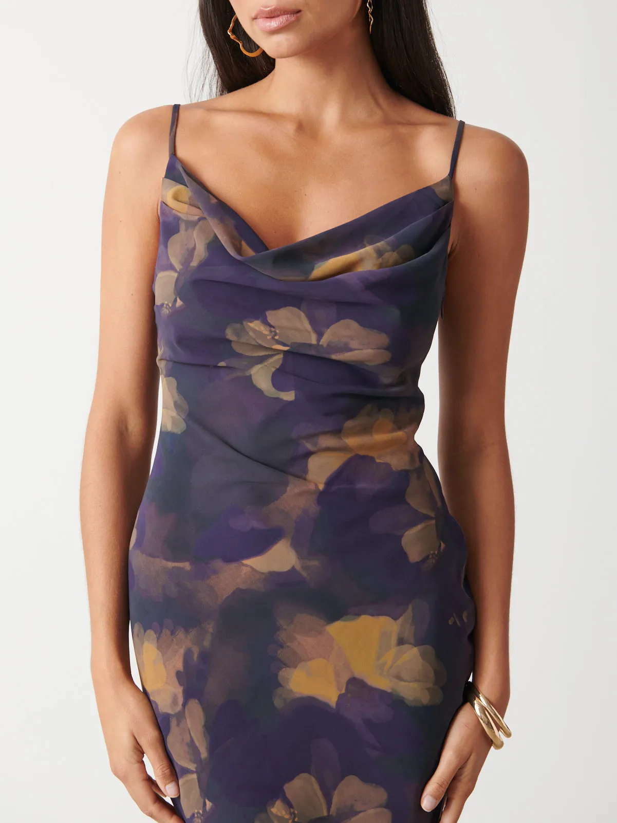 Keisha Printed Chiffon Maxi Dress - Dark Amethyst & Saffron Floral sold by Pretty Lavish product image thumbnail 2