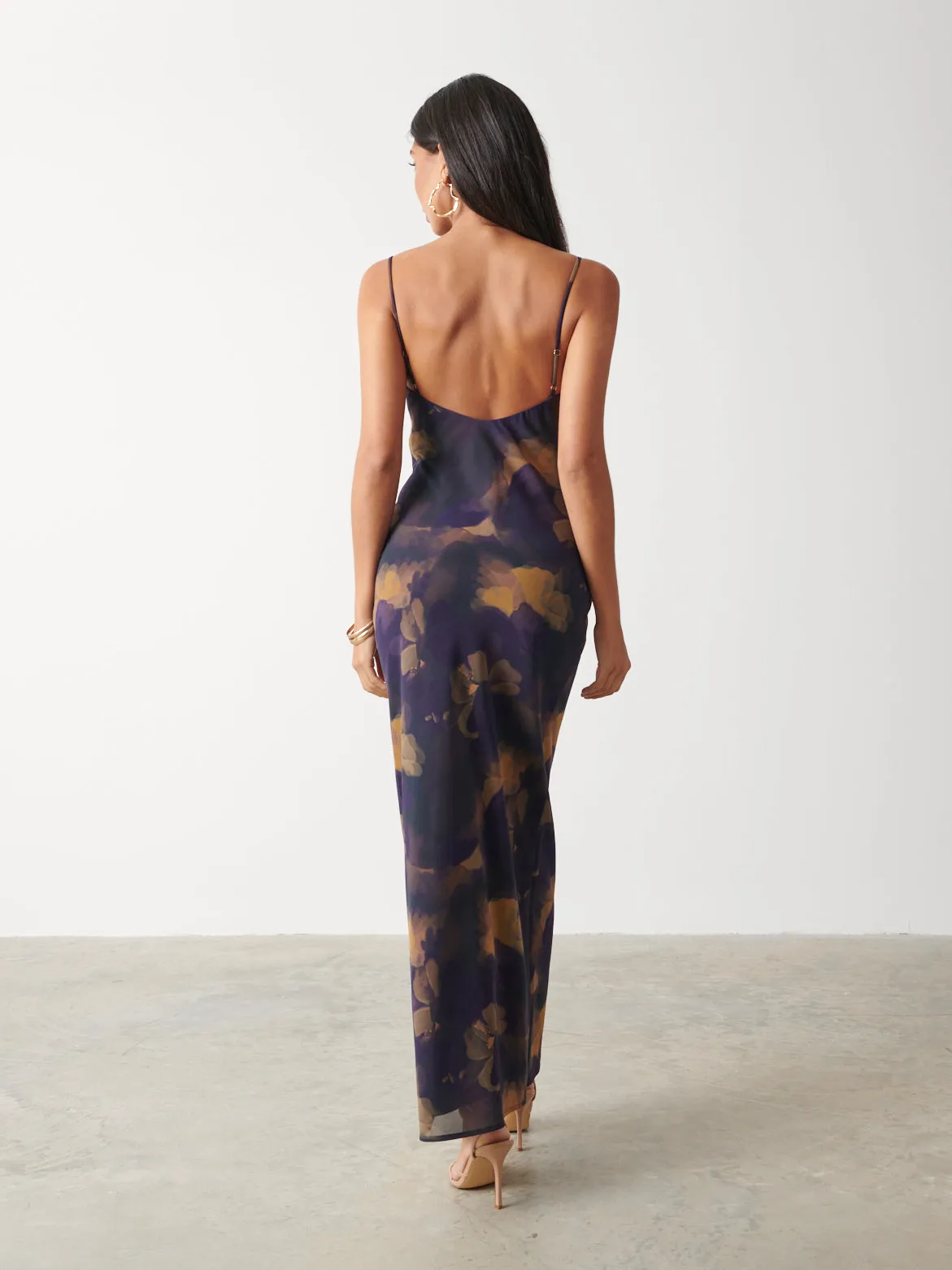 Keisha Printed Chiffon Maxi Dress - Dark Amethyst & Saffron Floral sold by Pretty Lavish product image thumbnail 3