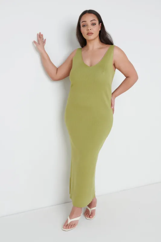 Lara Ribbed Midaxi Dress Curve - Olive sold by Pretty Lavish