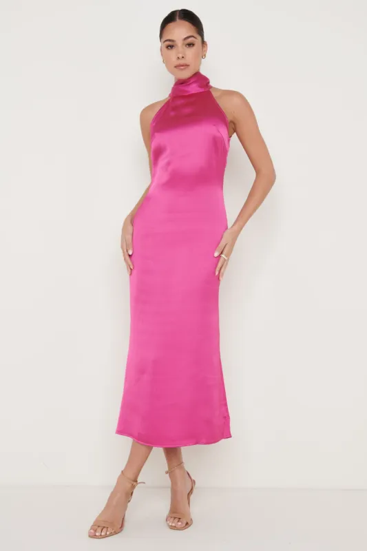 Raleigh Halter Neck Tie Dress - Fuschia sold by Pretty Lavish
