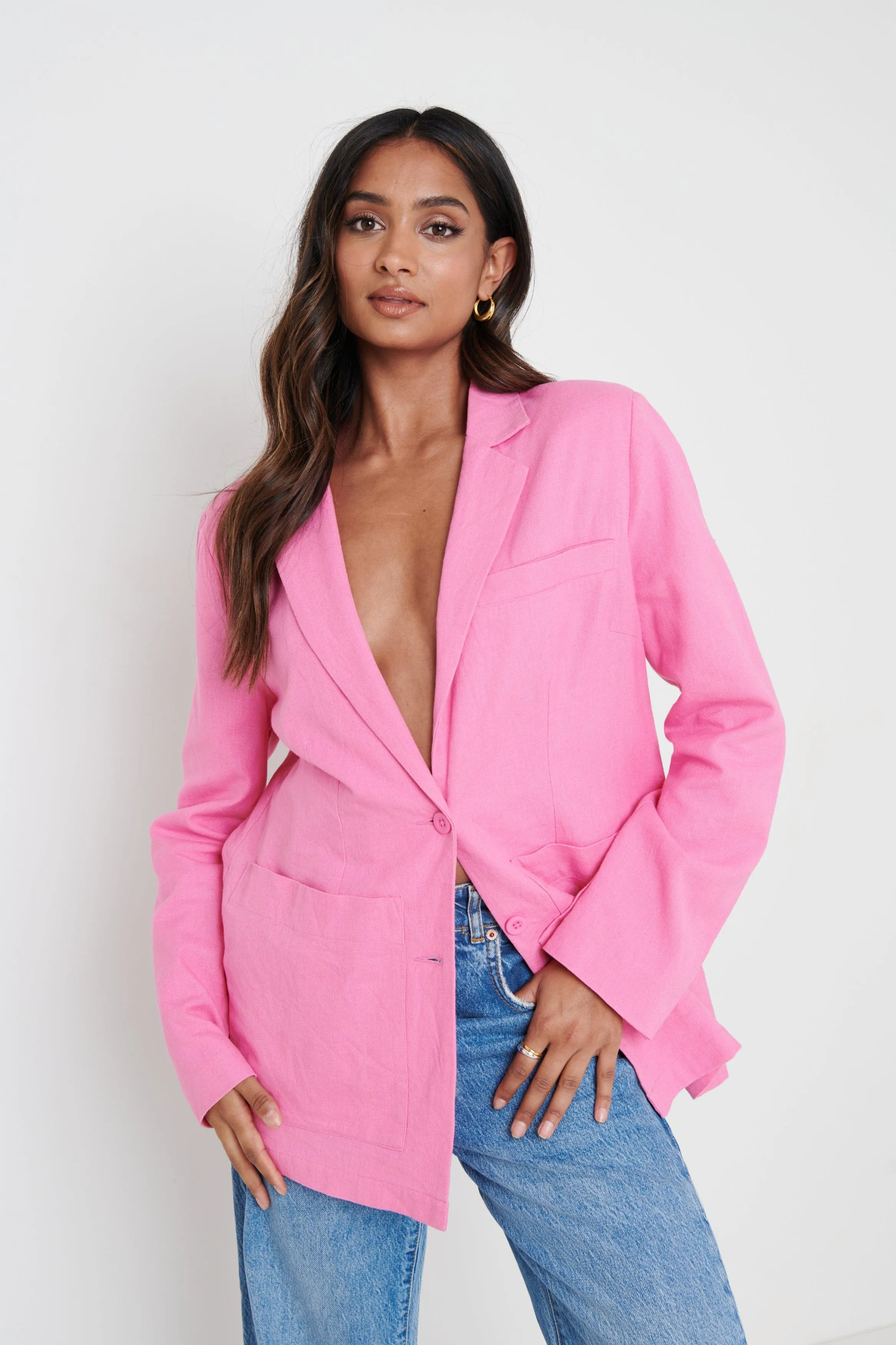 Dylan Dad Linen Blazer - Pink sold by Pretty Lavish