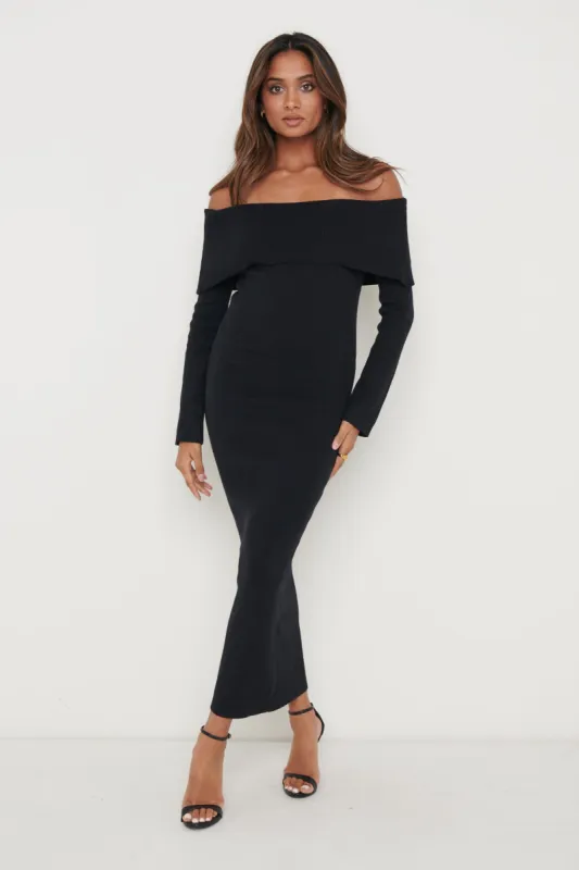 Soreya Bardot Knit Dress - Black sold by Pretty Lavish