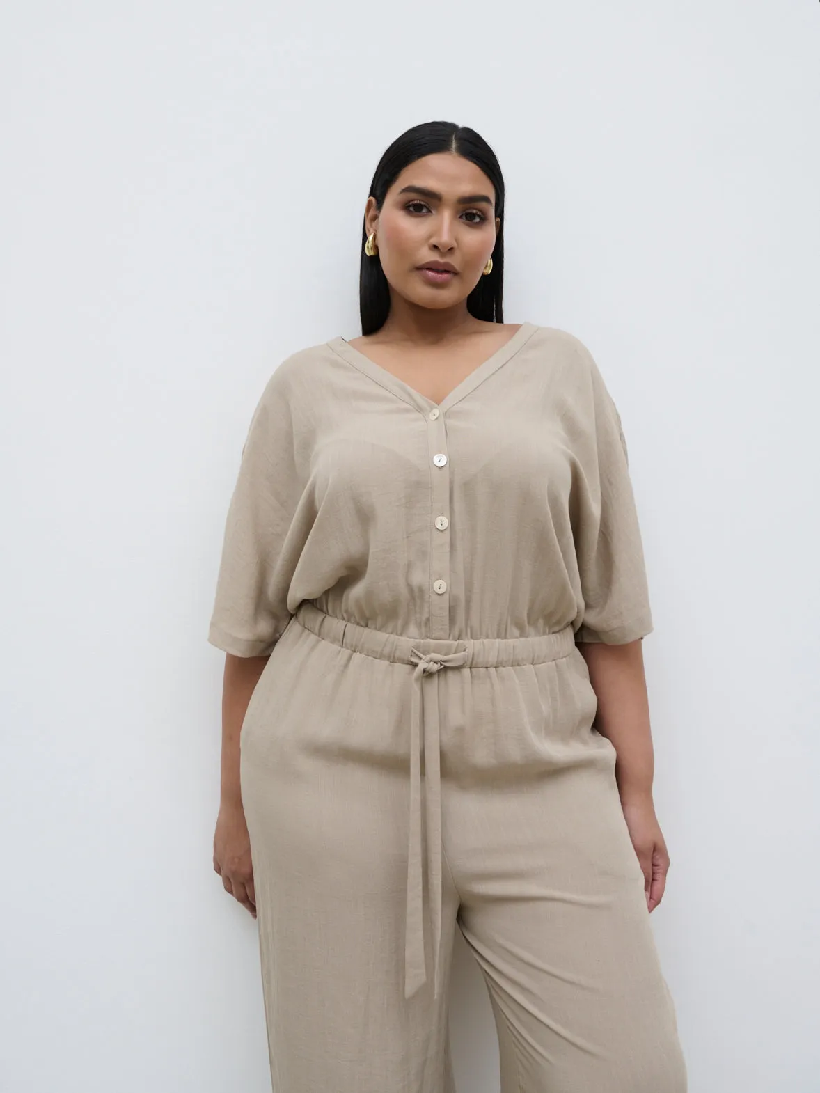Carey Easywear Jumpsuit Curve - Stone sold by Pretty Lavish