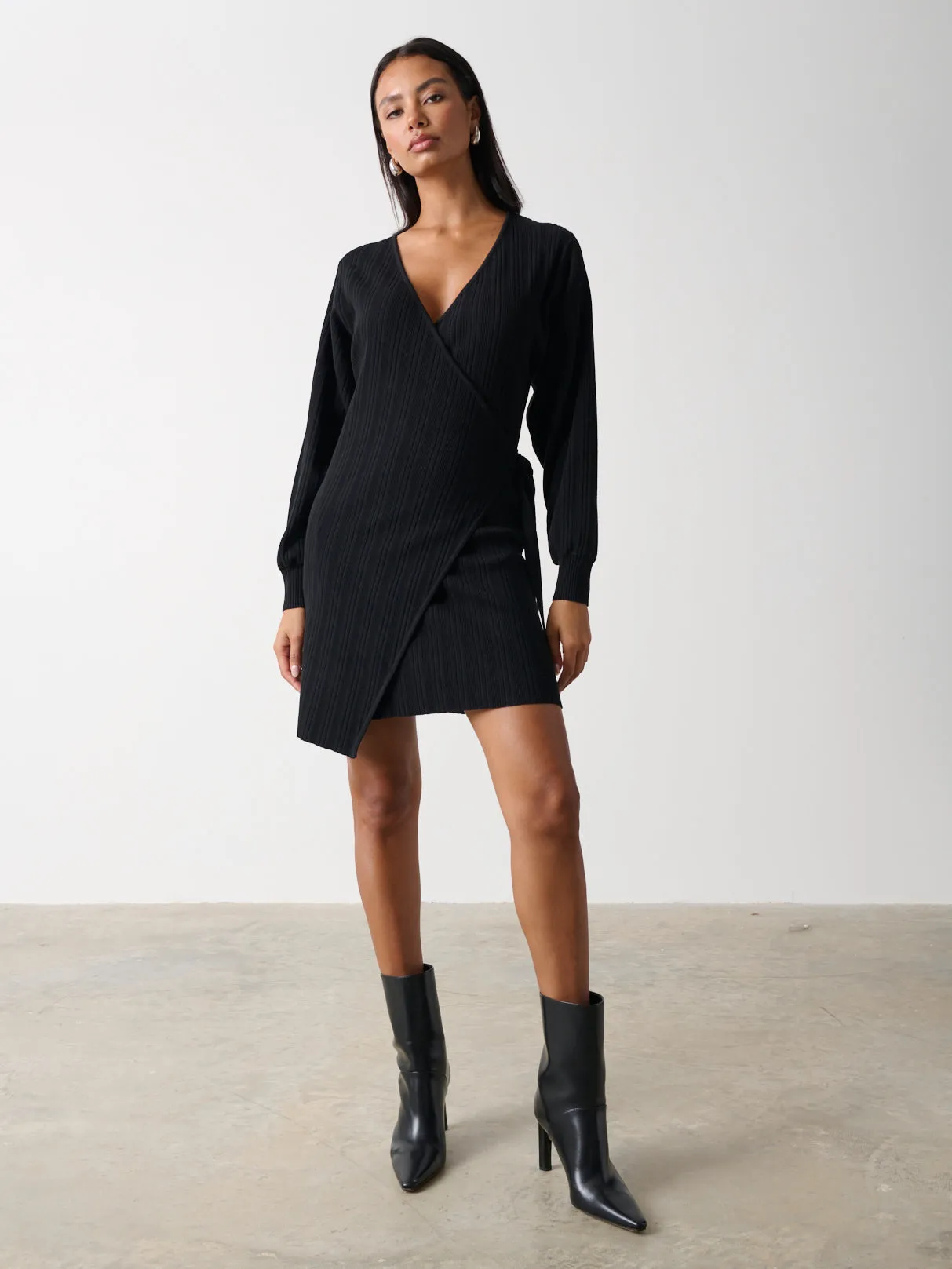 Shelby Mini Plisse Knit Dress - Black sold by Pretty Lavish