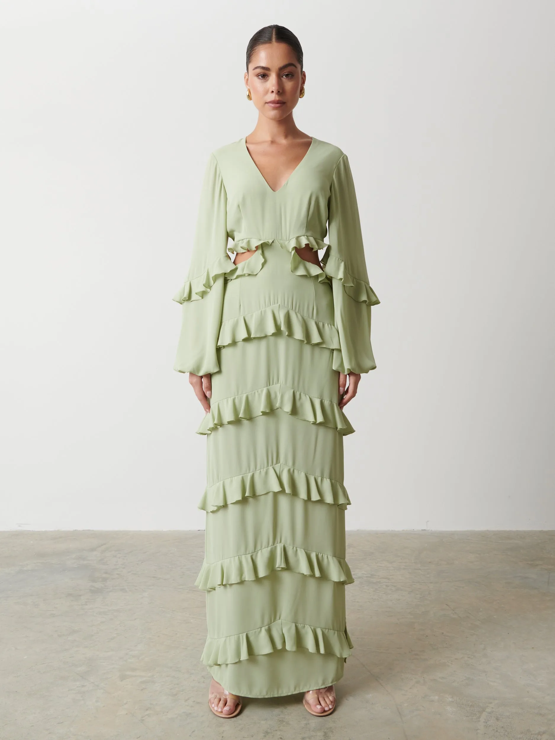 Evie Ruffle Maxi Dress - Sage sold by Pretty Lavish product image thumbnail 4