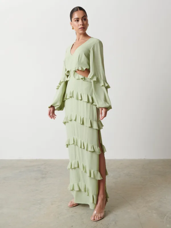 Evie Ruffle Maxi Dress - Sage sold by Pretty Lavish
