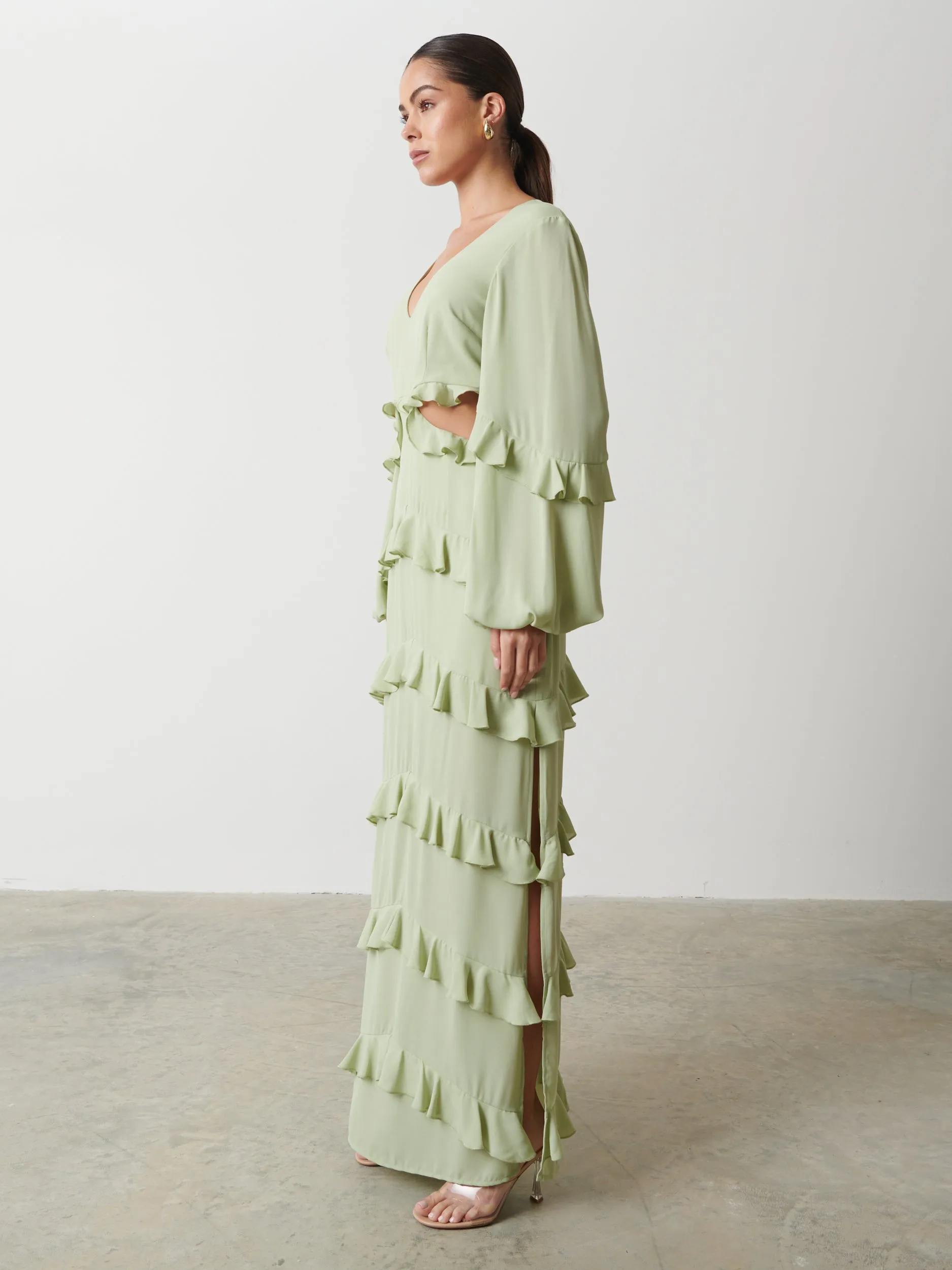 Evie Ruffle Maxi Dress - Sage sold by Pretty Lavish product image thumbnail 3