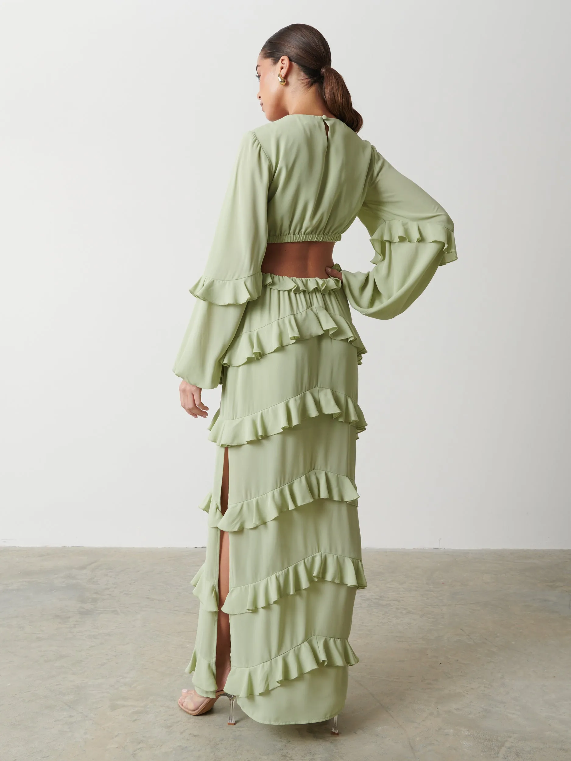 Evie Ruffle Maxi Dress - Sage sold by Pretty Lavish product image thumbnail 5
