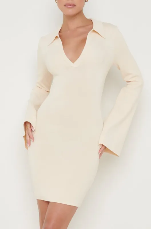 Hayden Mini Collared Knit Dress - Ecru sold by Pretty Lavish
