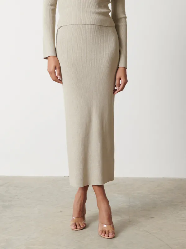 Gianna Metallic Knit Skirt - Metallic Champagne sold by Pretty Lavish