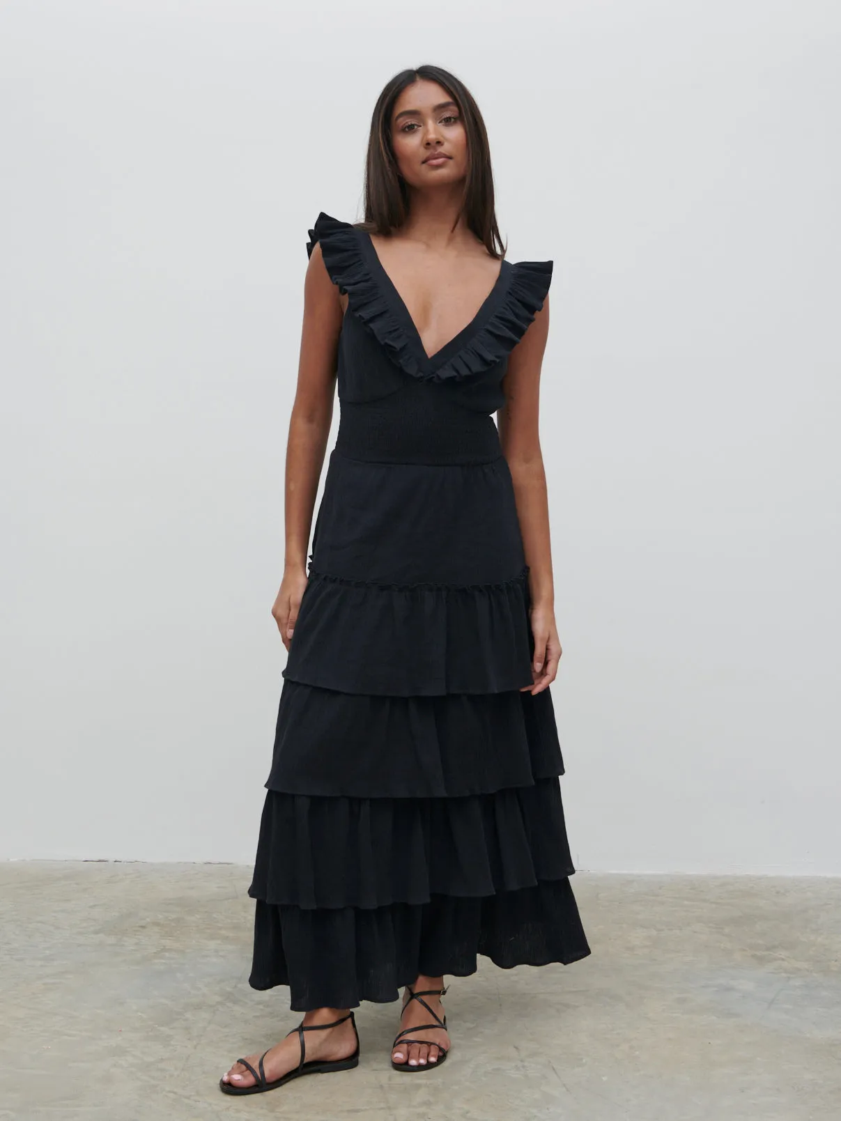 Opal Ruffle Midaxi Dress - Black sold by Pretty Lavish product image thumbnail 3